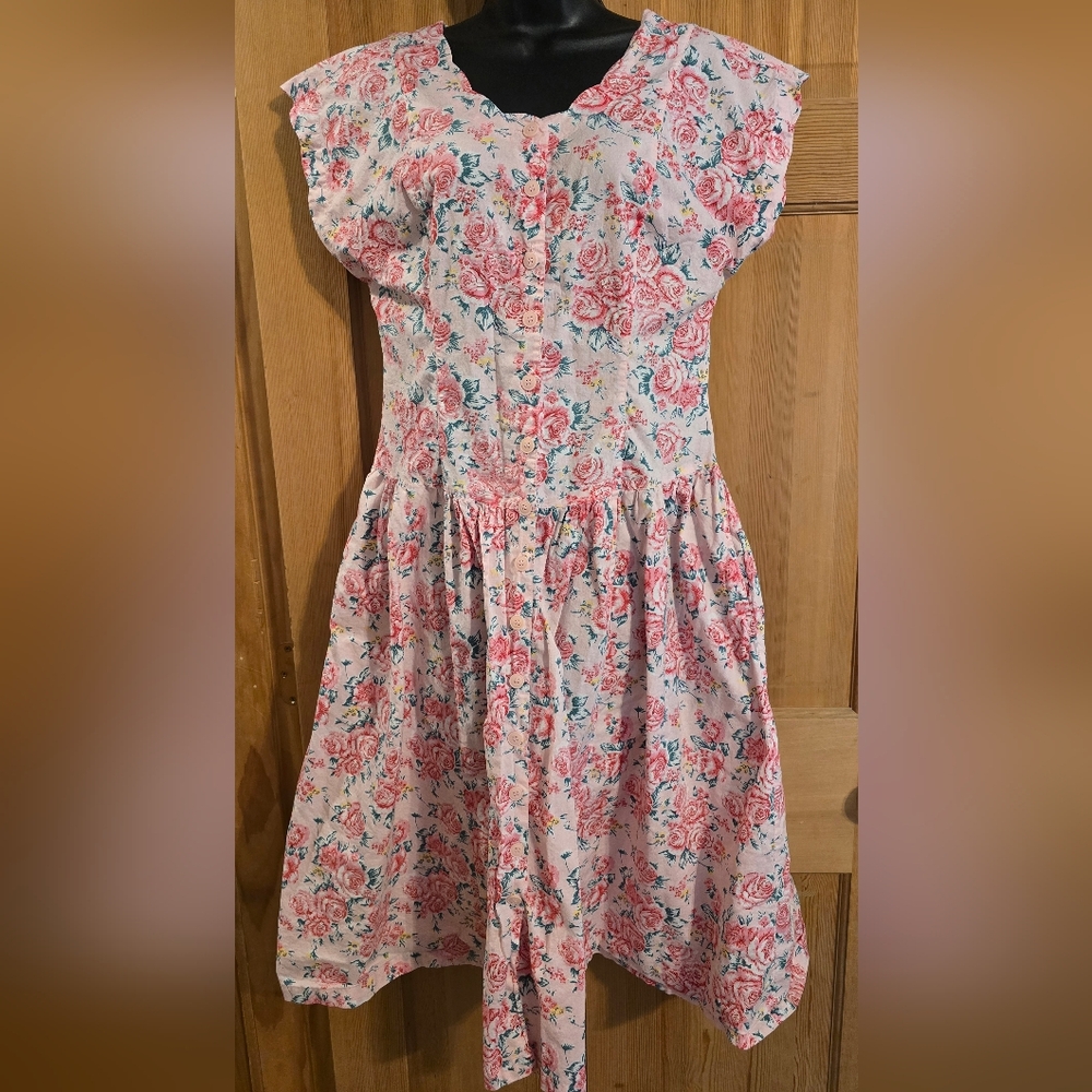 Vintage Adonna Pink Floral 80s 90s Gramma Midi Dress Shabby Chic Cottage - Picture 2 of 9